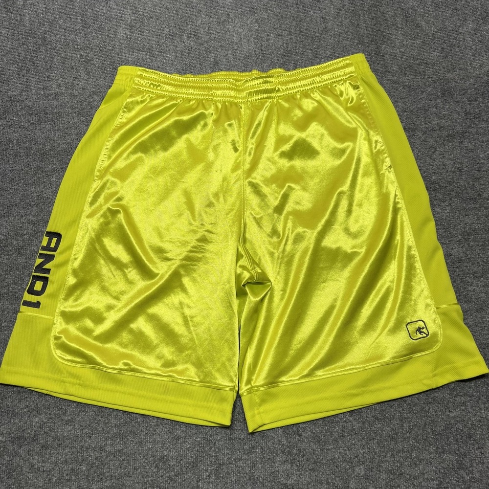 AND1 Basketball Shorts Yellow Satin Mesh Baggy Y2K Retro Men Size 2XL